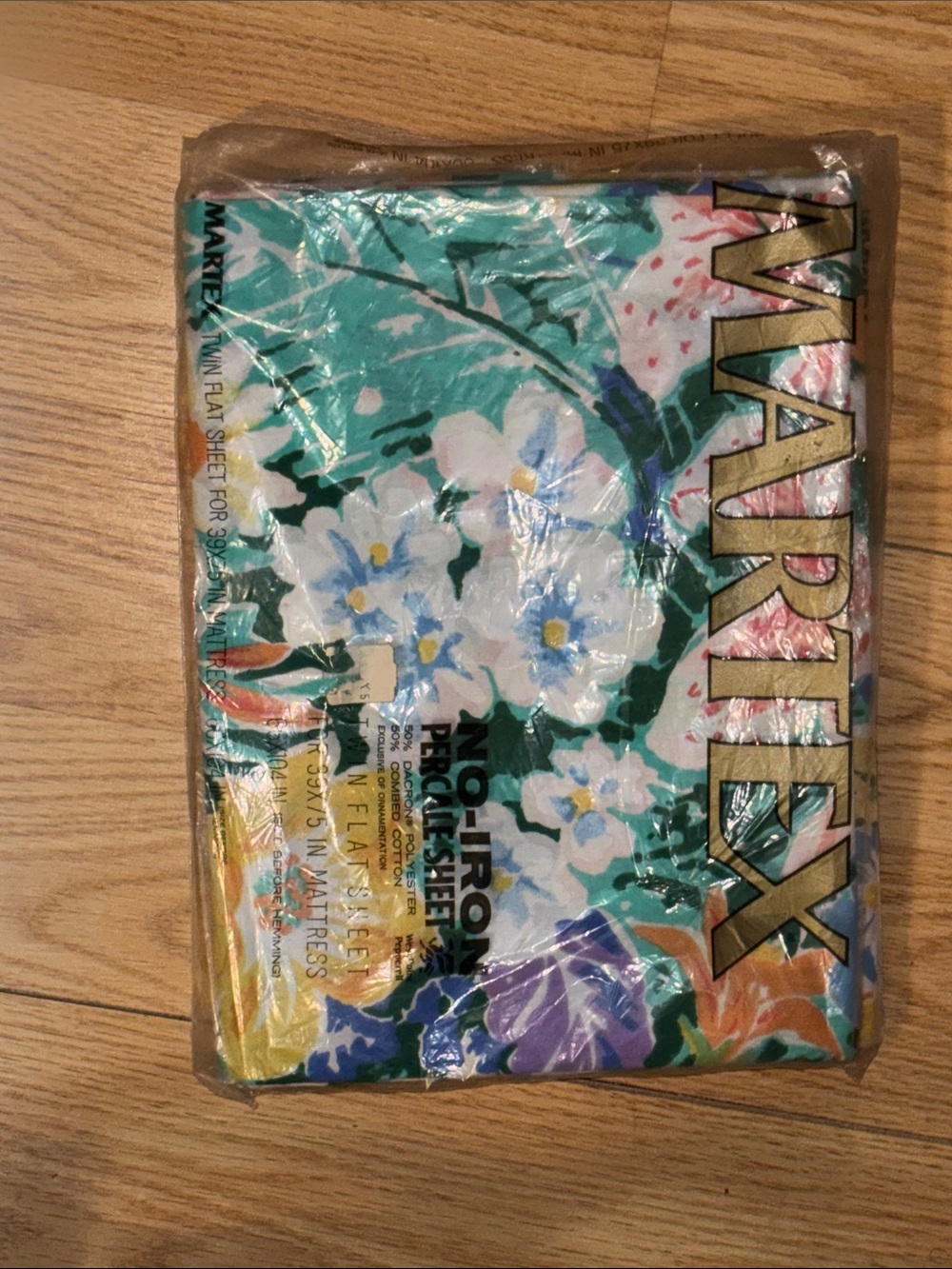 Vintage Martex Waverly Floral Cotton Sheet Set in Teal and White